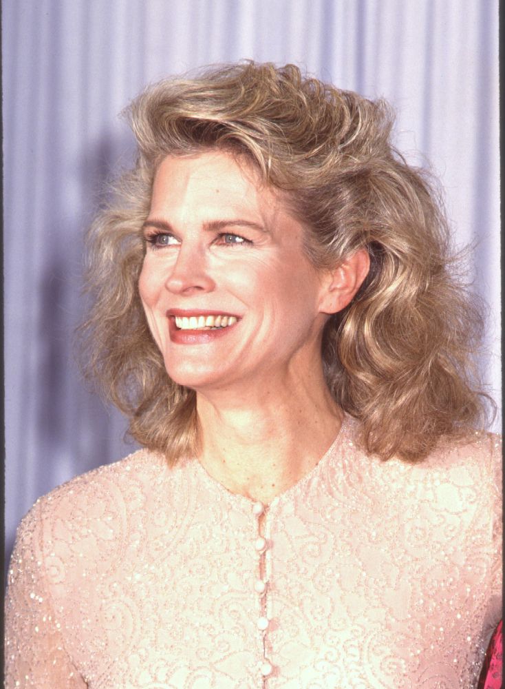 Candice Bergen close-up photo print in pink button down top