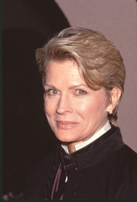Close-up photo print of Candice Bergen in a high-collar black jacket.
