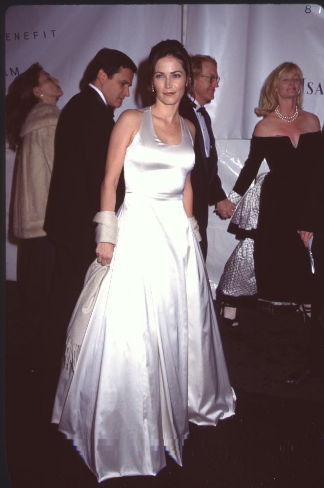 Kim Delaney in elegant white silk gown at the Fire & Ice Ball photo print.