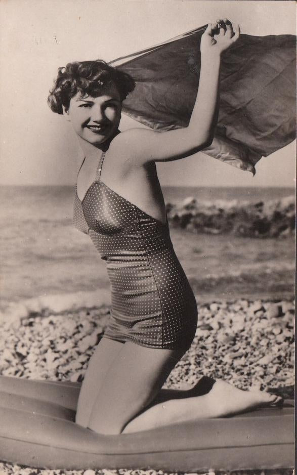 Anne Baxter Beach Photo Print showcasing a vintage beach scene.