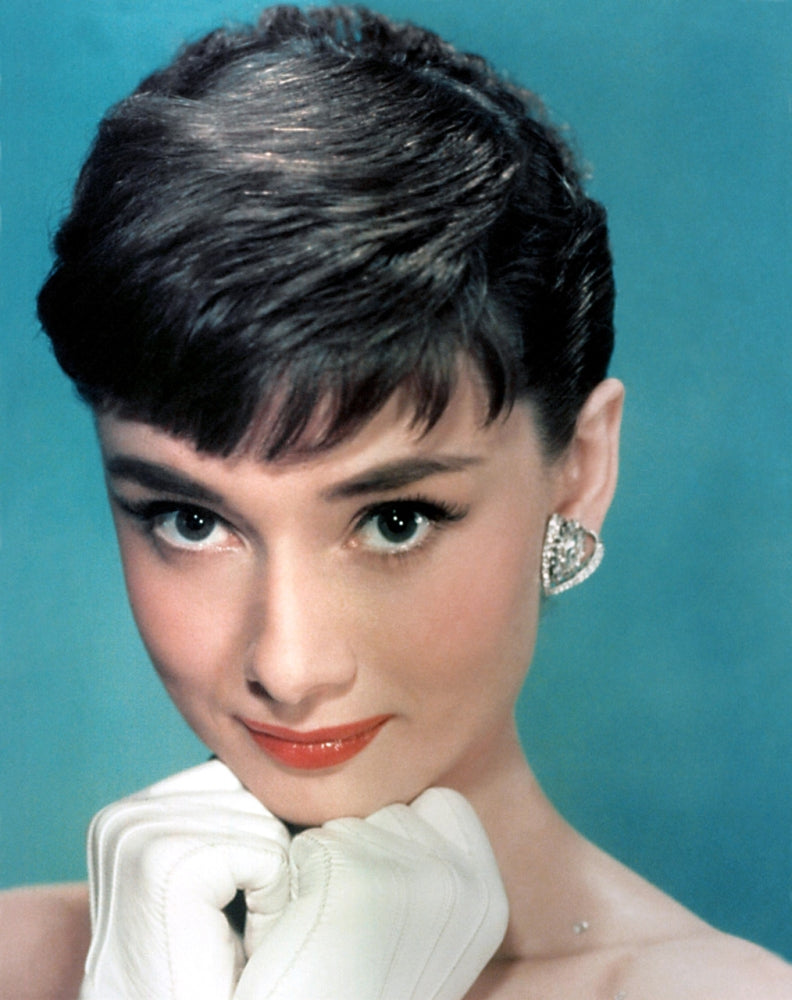 Audrey Hepburn blue background photo print