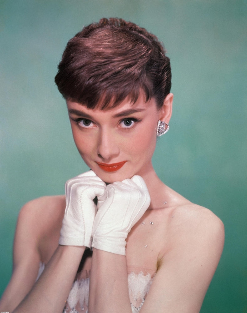 Audrey Hepburn light blue background photo print