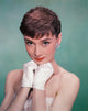 Audrey Hepburn light blue background photo print