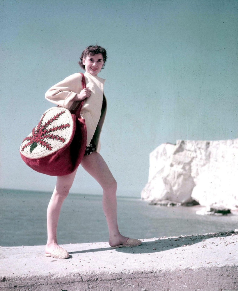 Audrey Hepburn iconic bag photo print capturing classic elegance.