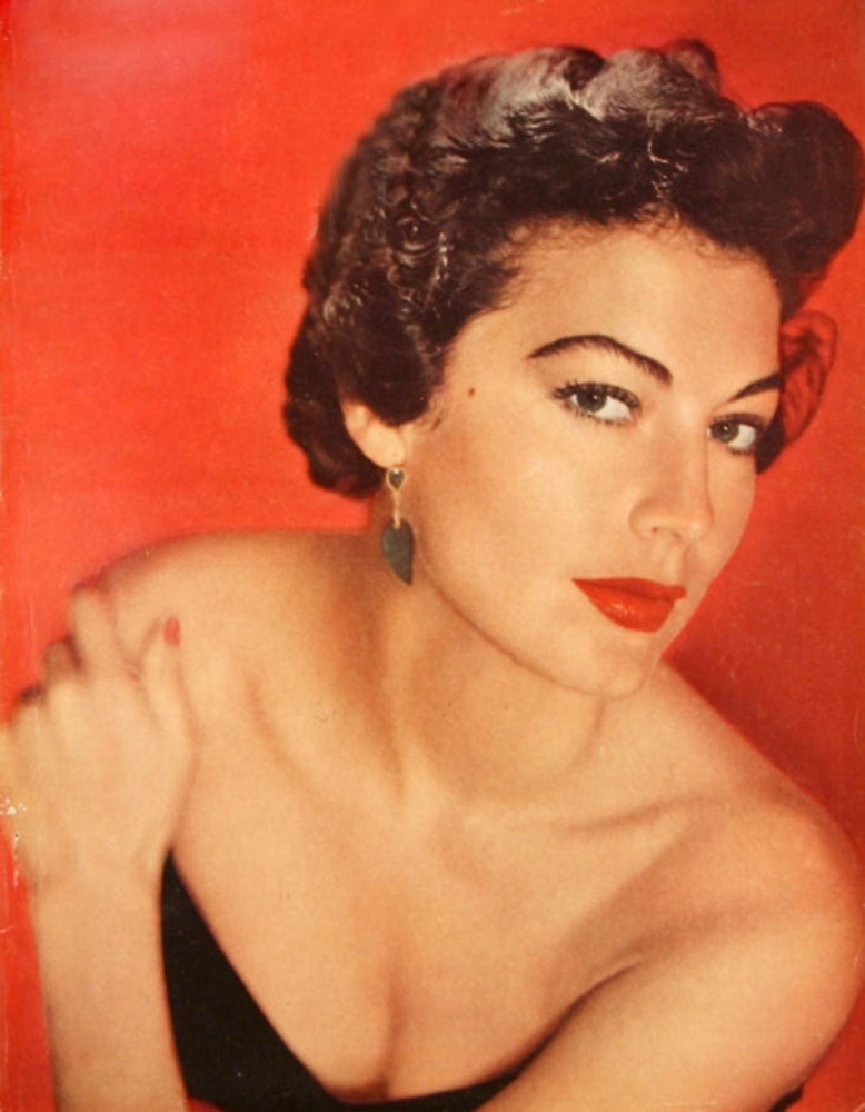 Ava Gardner Red Background Photo Print showcasing classic Hollywood elegance.