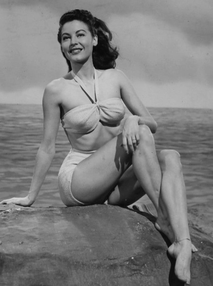 Ava Gardner Rocks Photo Print showcasing classic Hollywood glamour.
