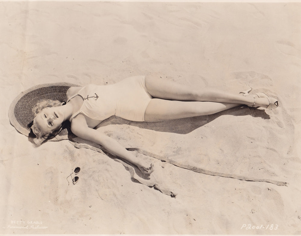 Betty Grable Sleeping in Sand Photo Print - Vintage Hollywood Art