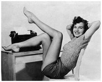 Angie Dickinson Typewriter Photo Print showcasing the iconic actress in a vintage setting.