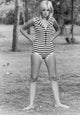 Britt Ekland striped photo print showcasing classic film beauty.