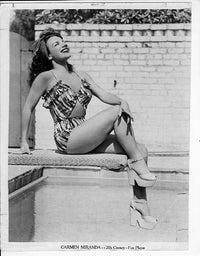 Carmen Miranda in swimsuit on diving board photo print