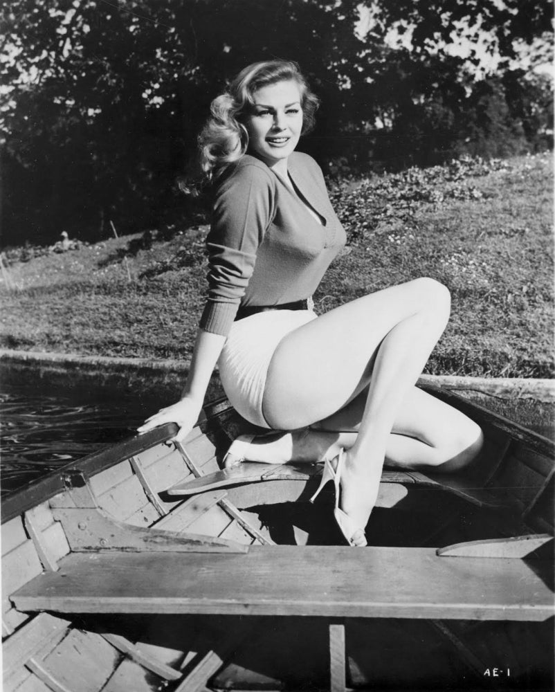 Anita Ekberg boat photo print showing vintage elegance and charm.
