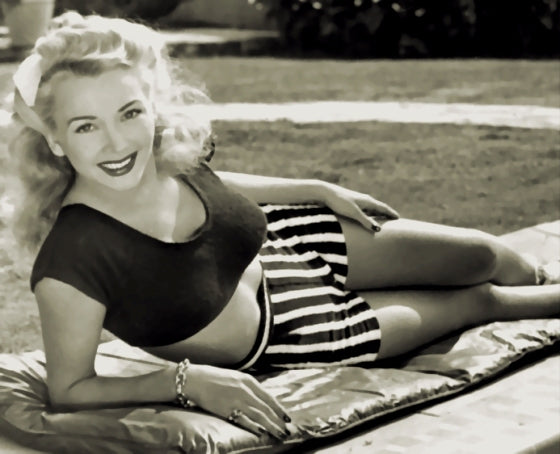 Carole Landis Striped Shorts Photo Print showcasing classic vintage fashion.