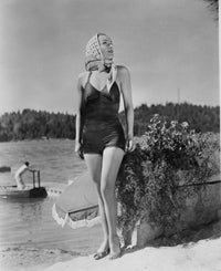 Carole Lombard beach photo print with scarf on head