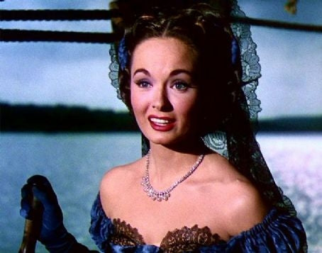 Ann Blyth Blue Dress Photo Print showcasing classic Hollywood elegance.