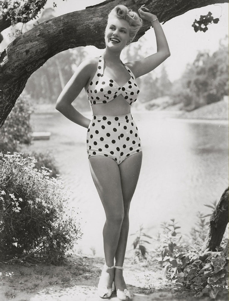 Chili Williams Polka Dot Bikini Photo Print showcasing vintage style and vibrant colors.