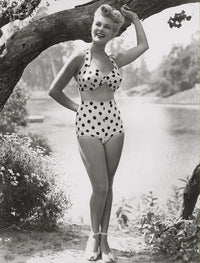 Chili Williams Polka Dot Bikini Photo Print showcasing vintage style and vibrant colors.