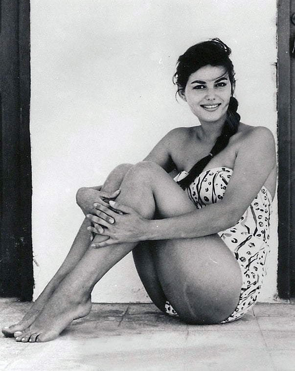 Claudia Cardinale in a white bathing suit photo print
