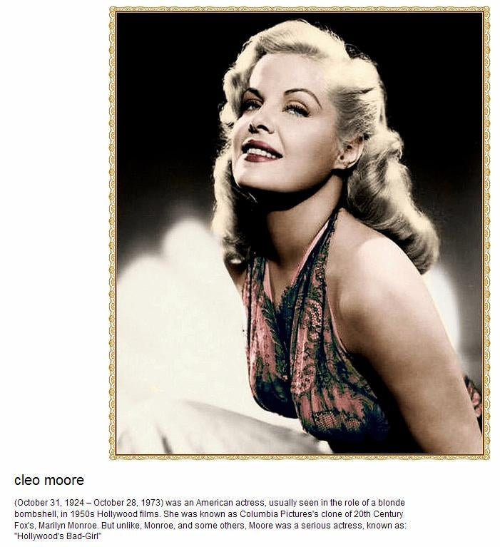 Cleo Moore headshot photo print, vintage Hollywood decor.