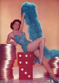 Cyd Charisse photo print with blue feather boa
