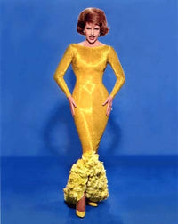 Cyd Charisse photo print in a tight yellow dress.