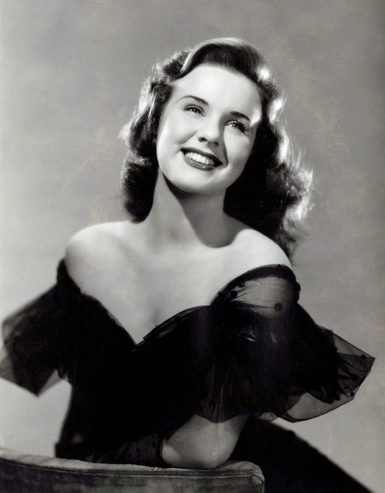 Deanna Durbin in elegant black dress with frill collar photo print