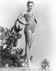 Debbie Reynolds in a stylish striped one-piece photo print