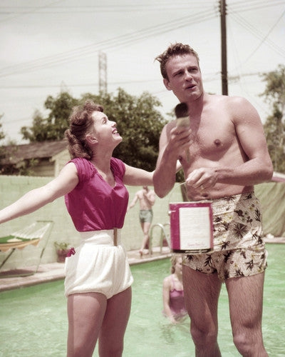 Debbie Reynolds talking to John Ericson photo print