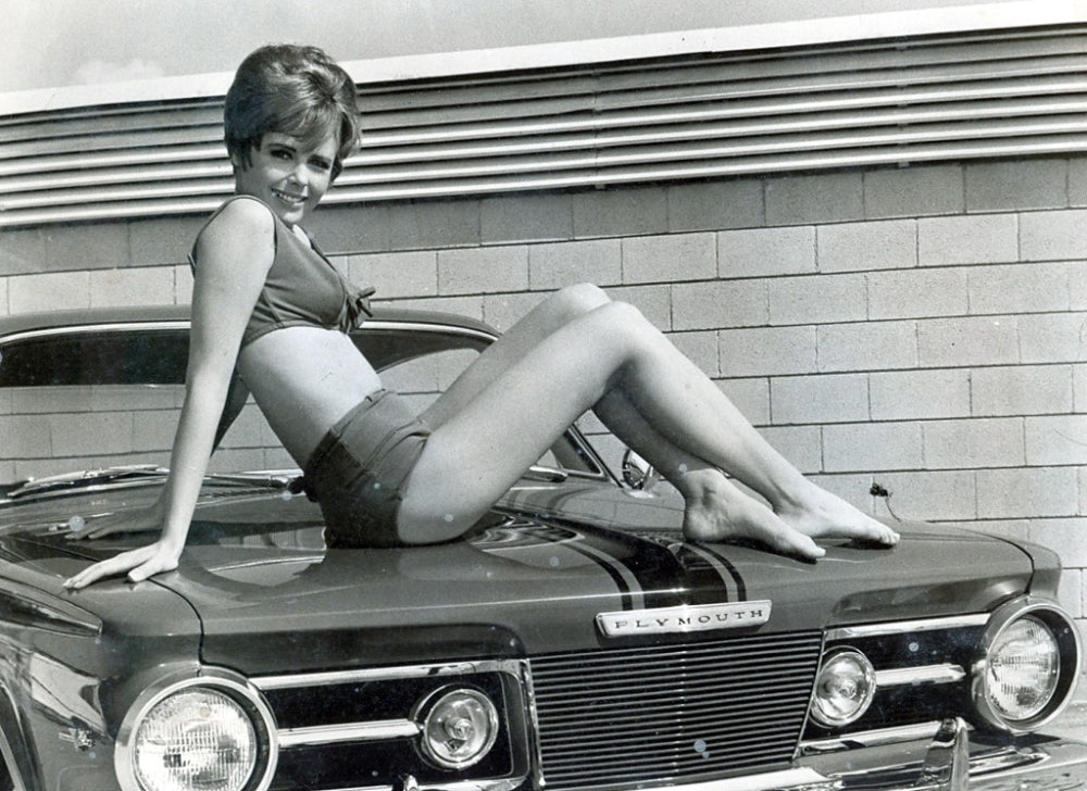 Deborah Walley sitting on a car photo print, vintage photography.