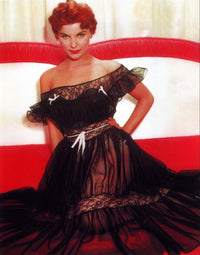 Debra Paget in a sheer black dress photo print, vintage Hollywood art.