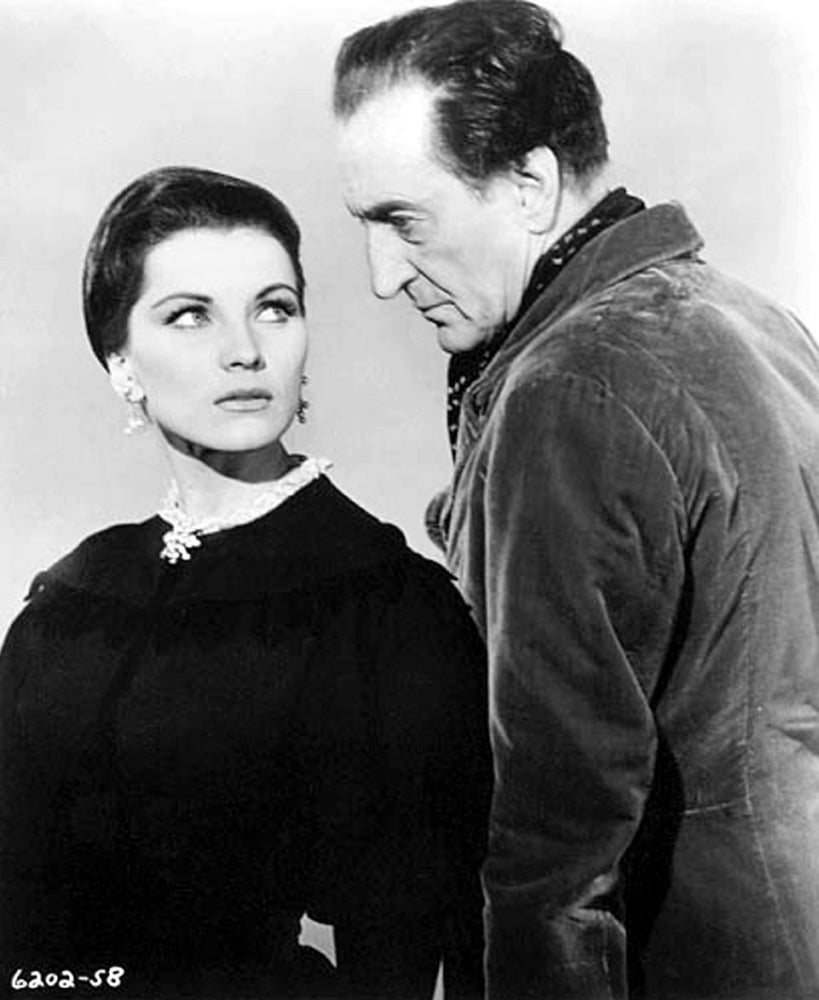 Debra Paget photo print next to Basil Rathbone, classic cinema artwork.