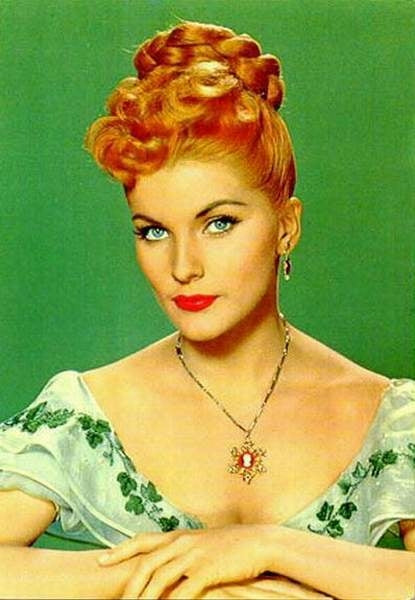Debra Paget photo print with green background and orange hair