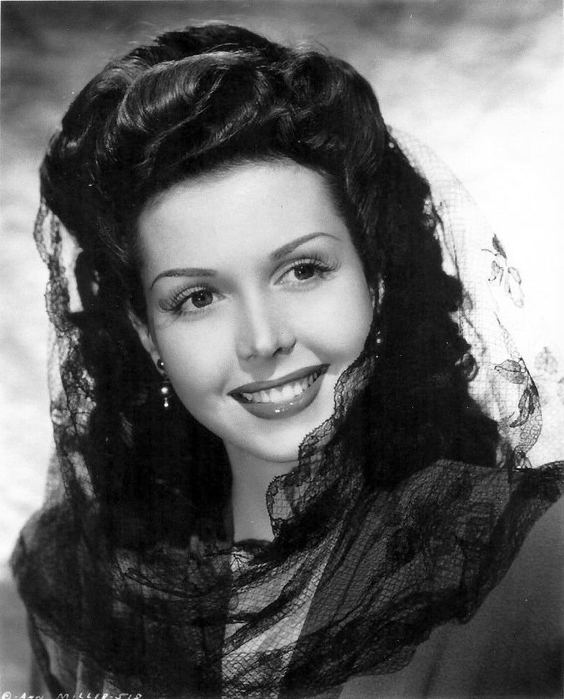 Ann Miller Black Netting Photo Print showcasing classic Hollywood charm.