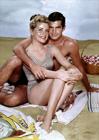 Dolores Hart & George Hamilton posed on the beach photo print