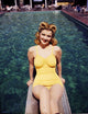 Dolores Moran in yellow bikini on diving board vintage photo print.