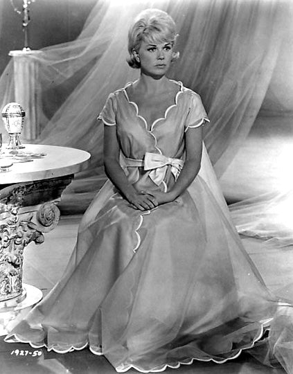Doris Day Sitting in Gown Photo Print showcasing classic Hollywood elegance.