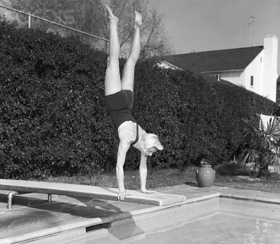 Doris Day handstand on diving board photo print