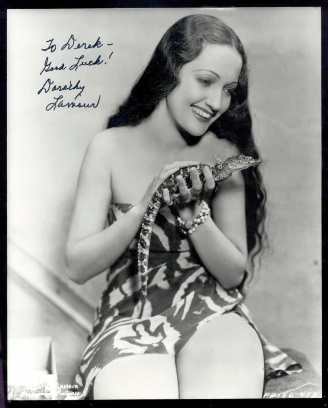 Dorothy Lamour Petting Lizard Signed Photo Print