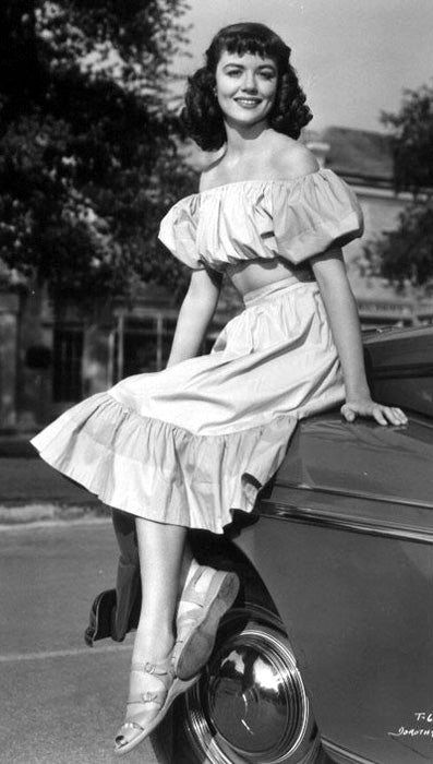 Dorothy Malone Sitting on Car Vintage Photo Print