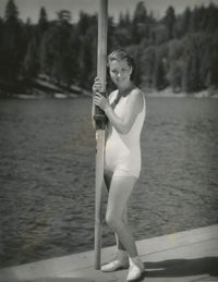 Dorothy Wilson On Dock Holding Pole Photo Print
