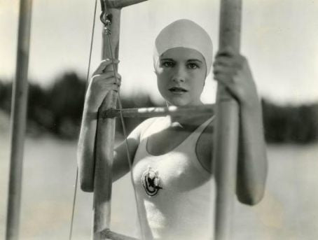 Dorothy Wilson wearing a swim cap photo print, vintage style.