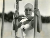 Dorothy Wilson wearing a swim cap photo print, vintage style.