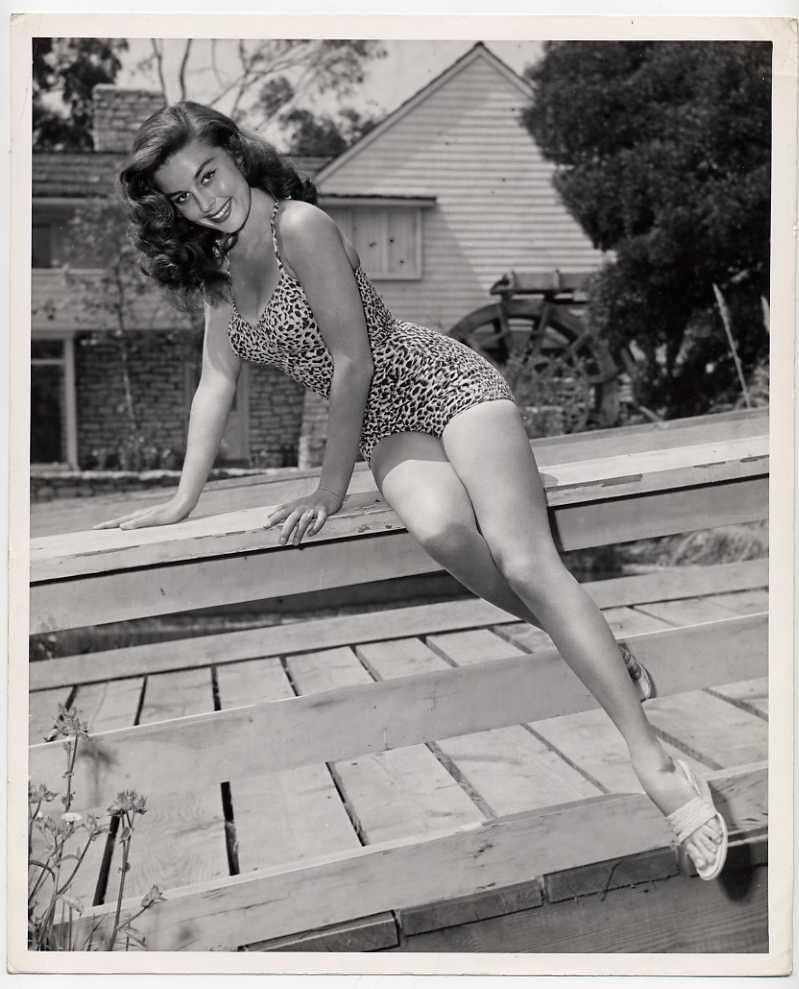 Elaine Stewart Leopard Pinup Photo Print showcasing classic retro glamour.