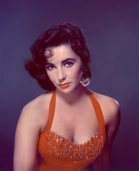 Elizabeth Taylor in Red Dress Photo Print with Blue Background