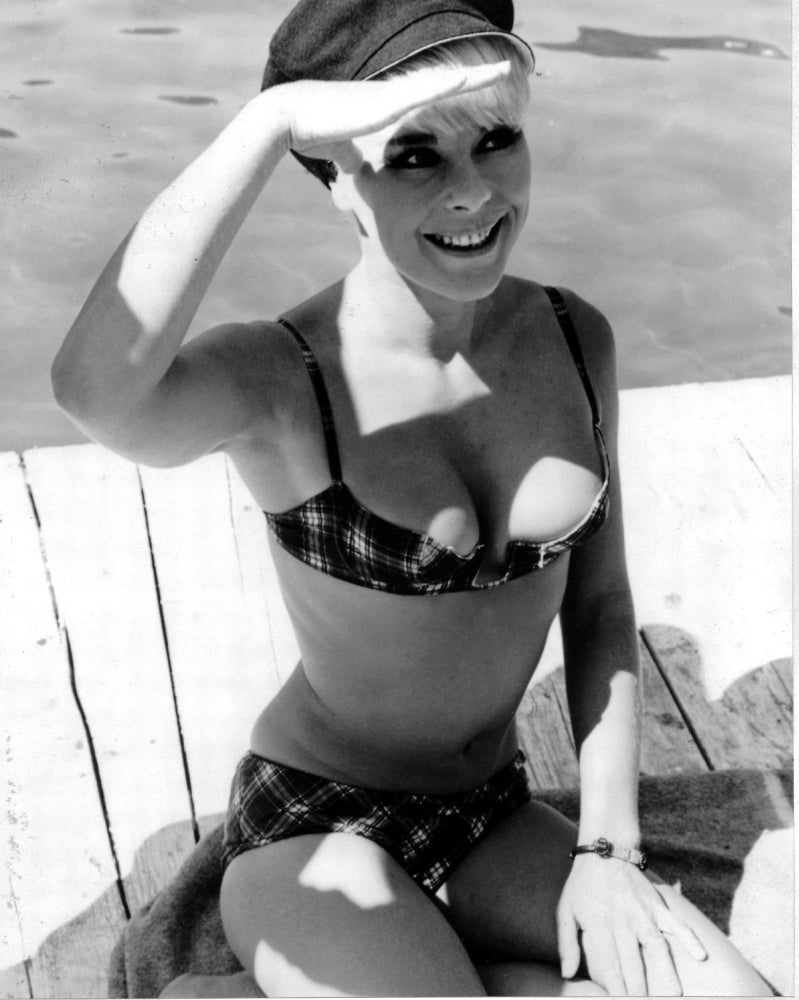 Elke Sommer Checkered Bikini Photo Print showcasing vintage glamour.