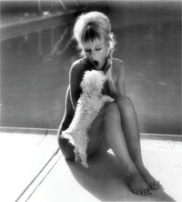 Elke Sommer photo print sitting with dog, charming decor
