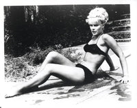 Elke Sommer Sitting Hands Back in Black Bikini Photo Print