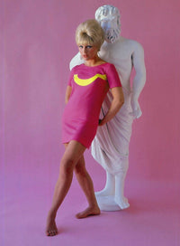 Elke Sommer leaning on statue photo print, classic vintage art.