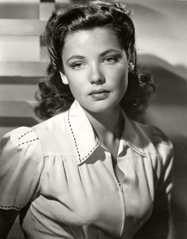 Gene Tierney wearing a collared outfit - vintage photo print