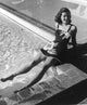 Gene Tierney Floral Bathing Suit Photo Print with Feet in Pool