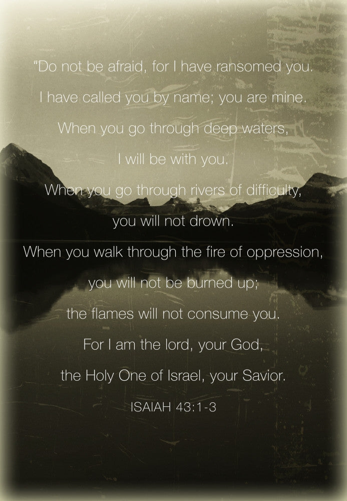 Lake and Mountains at Dusk Fine Art Print with Isaiah 43:1-3 by Tim Antoniuk